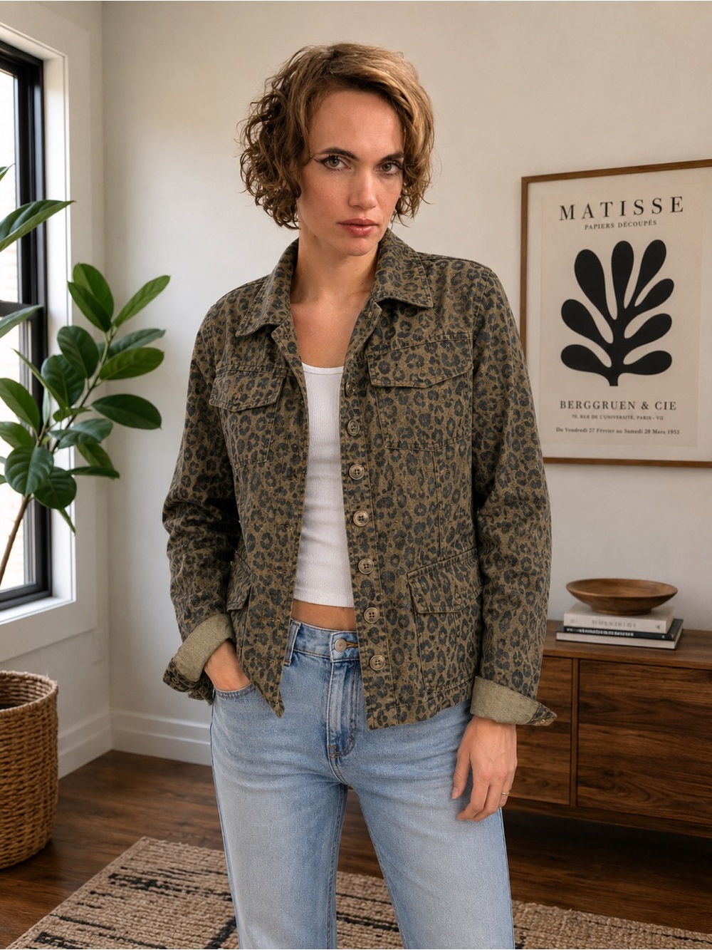 Sundry Leopard Print Utility Jacket Safari Style Women’s Medium